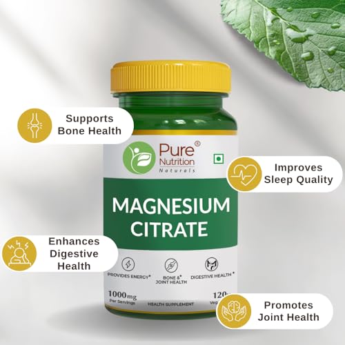 Pure Nutrition Magnesium Citrate, 120 Veg Tablets, Supports Sleep, Muscle Relaxation, Bone & Joint Health, Energy Production, High Absorption, Easy Digestion, 1000mg/Serving, 350mg Elemental Magnesium
