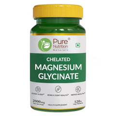 Pure Nutrition Chelated Magnesium Glycinate Supplement, 120 Vegan Tablets, 2000mg Per Serving - Promotes Sleep Support, Bone & Joint Health, Muscle Relaxation, Easy on Stomach, High Absorption Formula