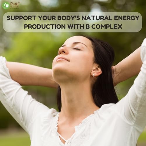 Pure Nutrition Vitamin B-Complex Tablets - 100% RDA for B Vitamins with B1, B2, B3, B5, B6, & B9| Boost immunity & support hair growth - 60 Veg Capsules
