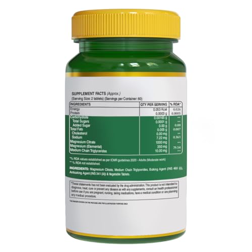 Pure Nutrition Magnesium Citrate, 120 Veg Tablets, Supports Sleep, Muscle Relaxation, Bone & Joint Health, Energy Production, High Absorption, Easy Digestion, 1000mg/Serving, 350mg Elemental Magnesium