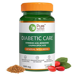 Pure Nutrition Diabetic Care with Gumnemic Acid, Berberine, AMLA, Jambu Beej, Karela & Fenugreek Extracts| Balances Glucose level, Cellular Metabolism & Enhances Insulin Function | 60 Veg Capsules