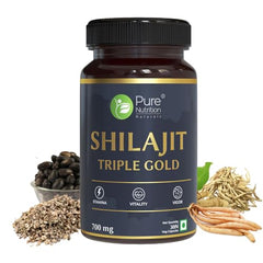 Pure Nutrition Shilajit Gold with Kaunch Beej, Ashwagandha, Safed Musli, Gokhru & Shatavari for Energy, Strength, Stamina & Performance | Premium Ayurvedic Supplement for Men - 30 Veg Capsules