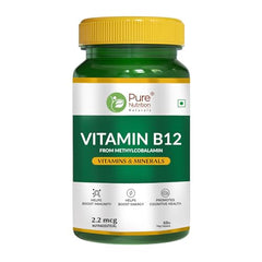 Pure Nutrition Vitamin B12 (2.2mcg) Tablets | Active form of Methylcobalamin B-12 Supplement for Men & Women | Helps Boost Immunity & Energy | Promotes Brain & Nerve Health - 60 Veg Tabs