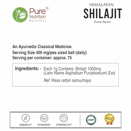 Pure Nutrition Original Himalayan Shilajit Resin 20g | 100% Ayurvedic & Natural Shilajit | Boosts Stamina, Power, Performance, Strength & Energy | Highest Fulvic Acid & Minerals (Certificate Included)