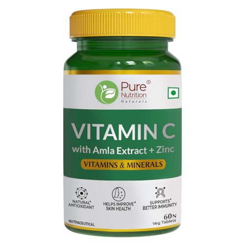 Pure Nutrition Vitamin C with Amla Extract + Zinc Supplement | Boost Immunity | Support In Skin & bone Health - 60 Veg Tablets