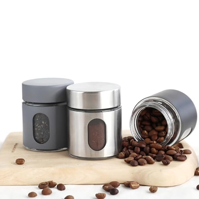 The Bean Co Roasters Mini Canister | 125 ML Capacity | Stainless Steel and Glass | Airtight Mini Coffee Canister