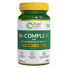 Pure Nutrition Vitamin B-Complex Tablets - 100% RDA for B Vitamins with B1, B2, B3, B5, B6, & B9| Boost immunity & support hair growth - 60 Veg Capsules