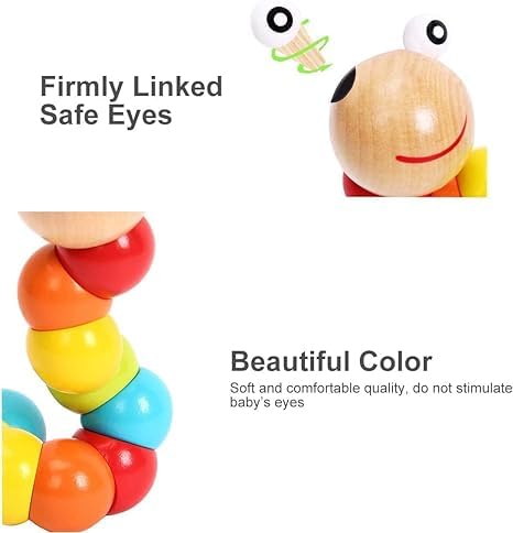 Wudly - Wooden Twisting Caterpillar Early Educational Toy for 18+ Months Child, with Bright Colors & Child Safe