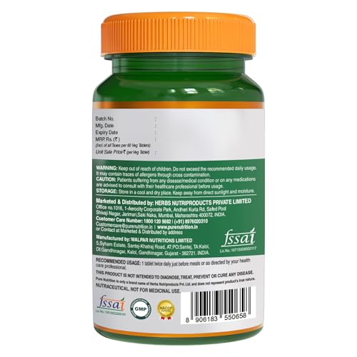 Pure Nutrition BERBERINE 98% supplement with Jamubeej, Karela, Fenugreek extract -Helps in weight management, Balance sugar level & Support Heart Health - 60 Veg tablet