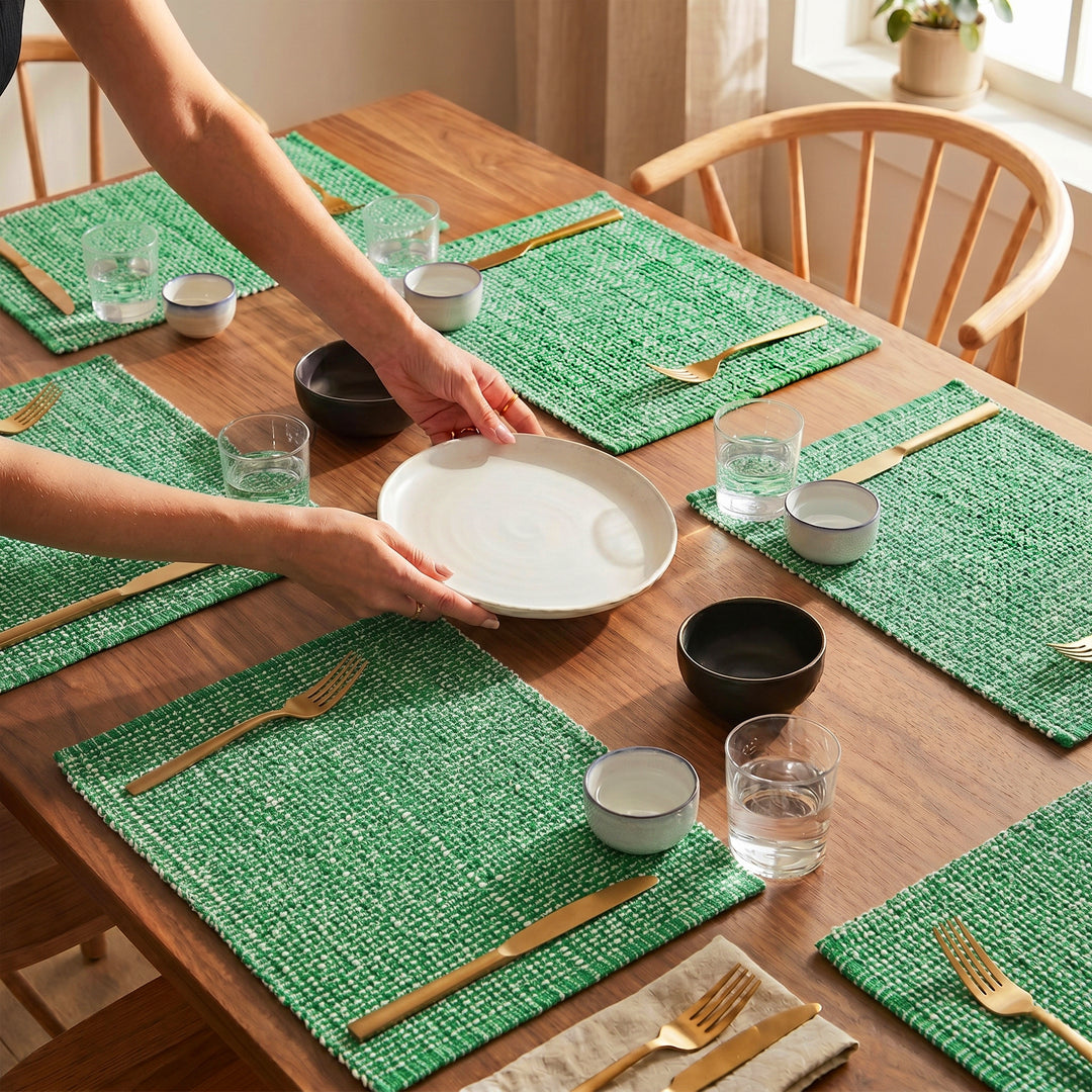 Country Village Cotton Placemats - Woven Weaved Design