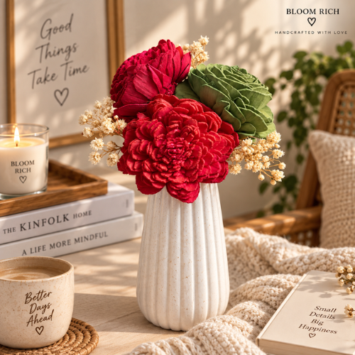 Red & Green Dried Flower Arrangement in Ceramic Vase | Elegant Home Decor & Gifting