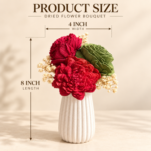 Red & Green Dried Flower Arrangement in Ceramic Vase | Elegant Home Decor & Gifting