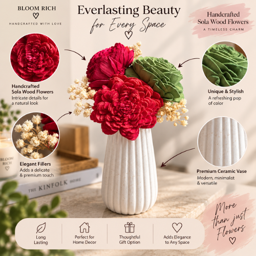 Red & Green Dried Flower Arrangement in Ceramic Vase | Elegant Home Decor & Gifting