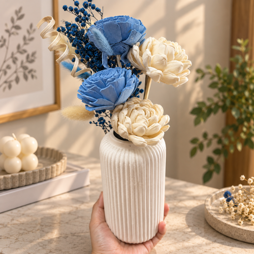 Bleu Serenite – Dried Flower Bouquet with Ceramic Vase