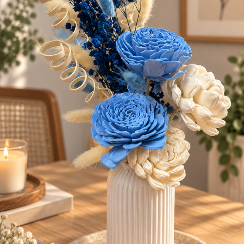 Bleu Serenite – Dried Flower Bouquet with Ceramic Vase