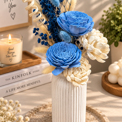 Bleu Serenite – Dried Flower Bouquet with Ceramic Vase