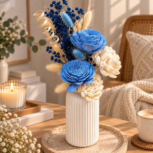 Bleu Serenite – Dried Flower Bouquet with Ceramic Vase