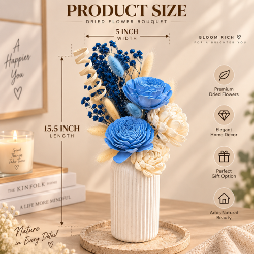 Bleu Serenite – Dried Flower Bouquet with Ceramic Vase