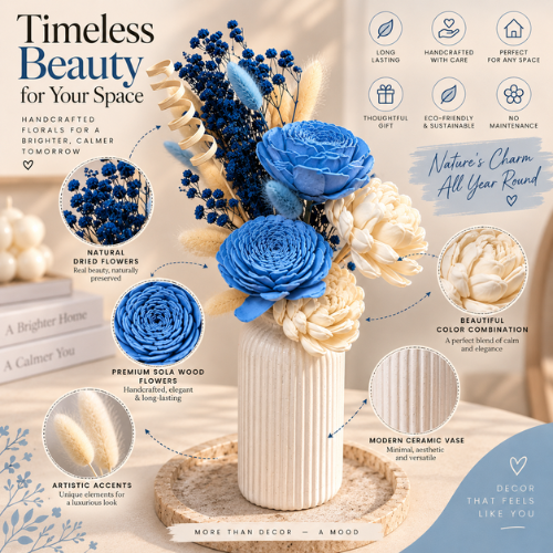 Bleu Serenite – Dried Flower Bouquet with Ceramic Vase