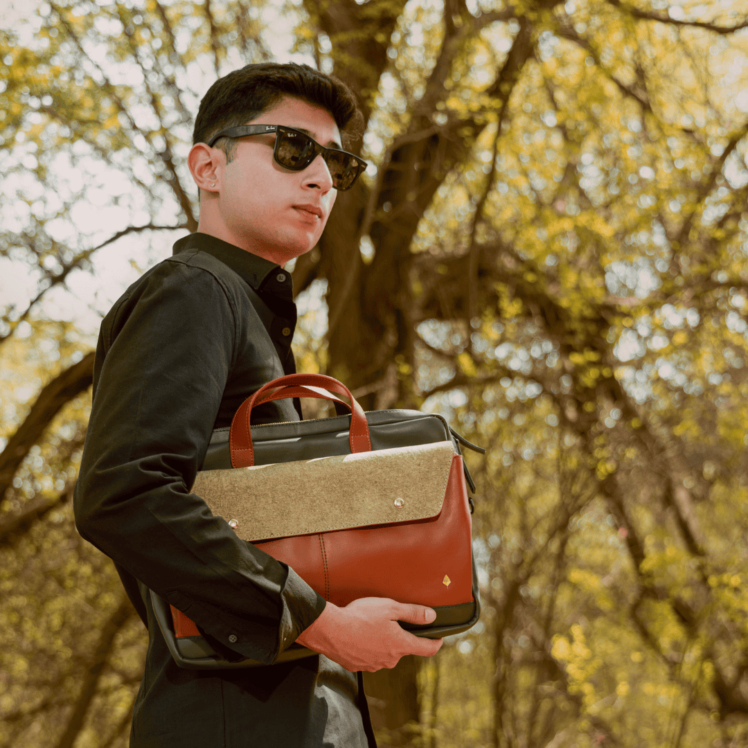 Green Hermitage Willow Vegan Leather Laptop Sleeve - Tan