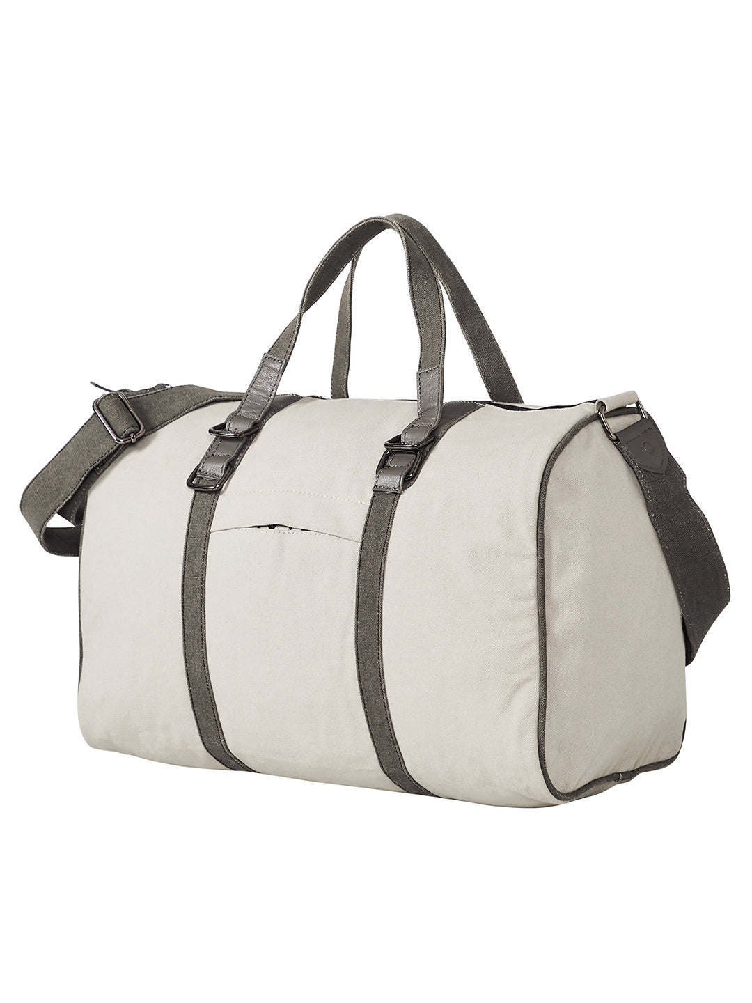 Mona B - Ice Grey 100% Cotton Canvas Duffel Gym Travel and Sports Bag with Outside Pocket and Stylish Design for Men and Women