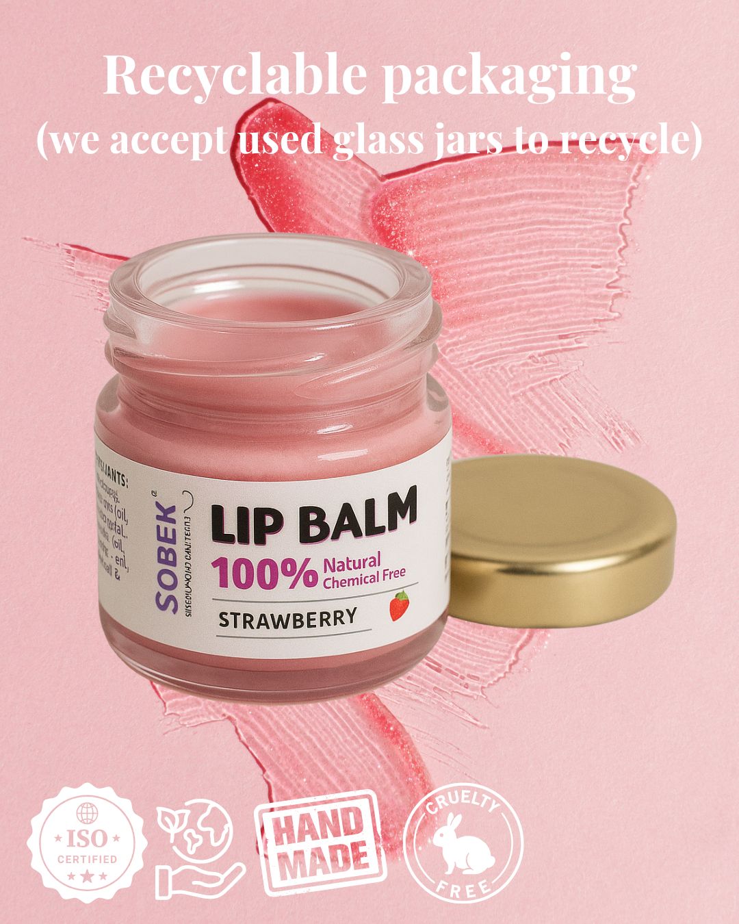 Sobek Naturals Berry Bliss- Strawberry Lip Balm Butter 15 gm