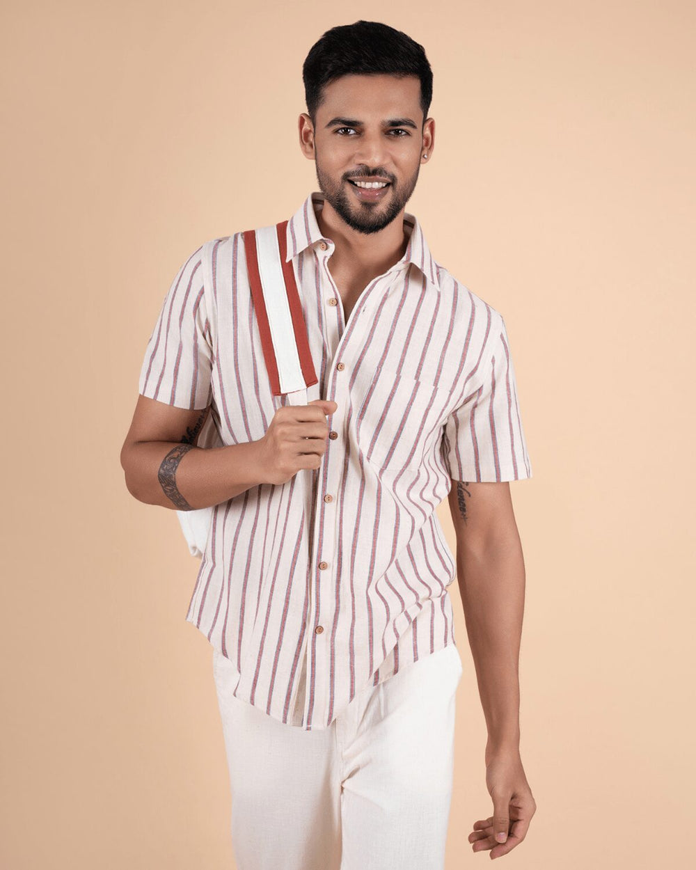 Feel Weaves Rustic Stripe Half Sleeve Shirt