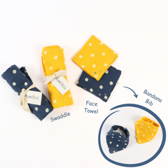 Momokos 100% Organic cotton Capri Blue & Sun-Kissed Muslin Swaddle &  Bandana Bib or Washcloth Set of 4