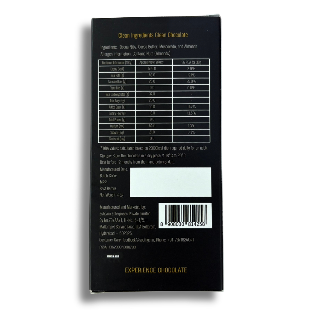 Soothys 80% Dark Vegan Chocolate Bars | Almond | 5 × 43 g Value Pack