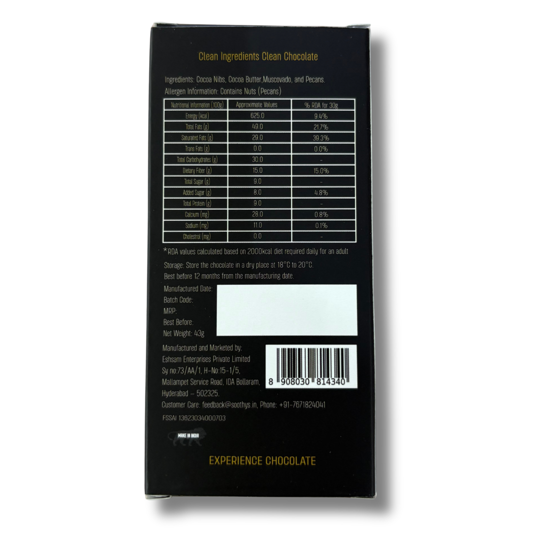 Soothys 90% Dark Vegan Chocolate Bars | Pecans | 5 × 43 g Value Pack
