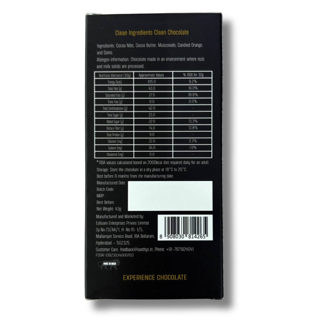 Soothys 80% Dark Vegan Chocolate Bars | Orange & Dates | 5 × 43 g Value Pack