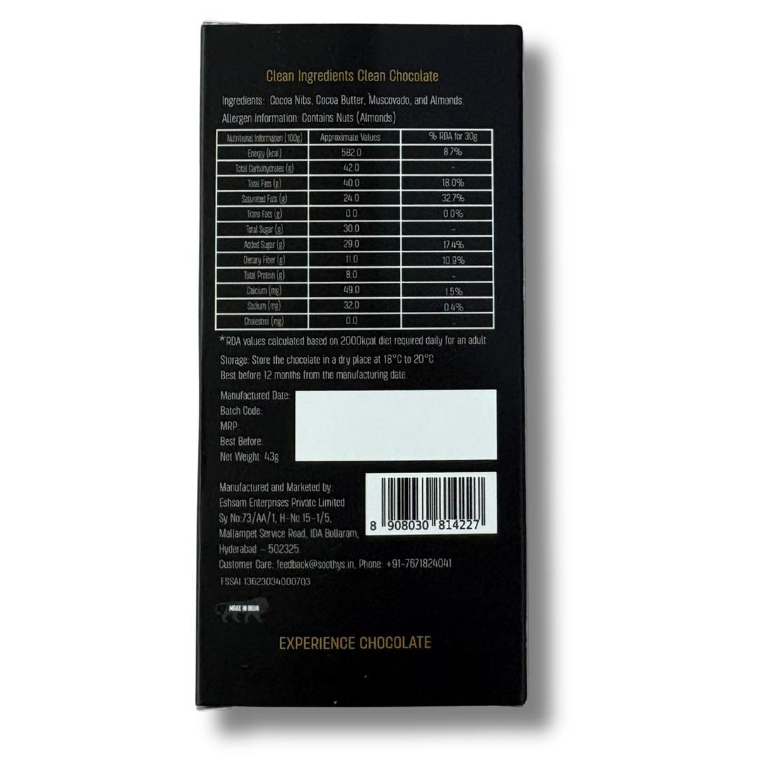 Soothys 70% Dark Vegan Chocolate Bars | Almond | 5 × 43 g Value Pack