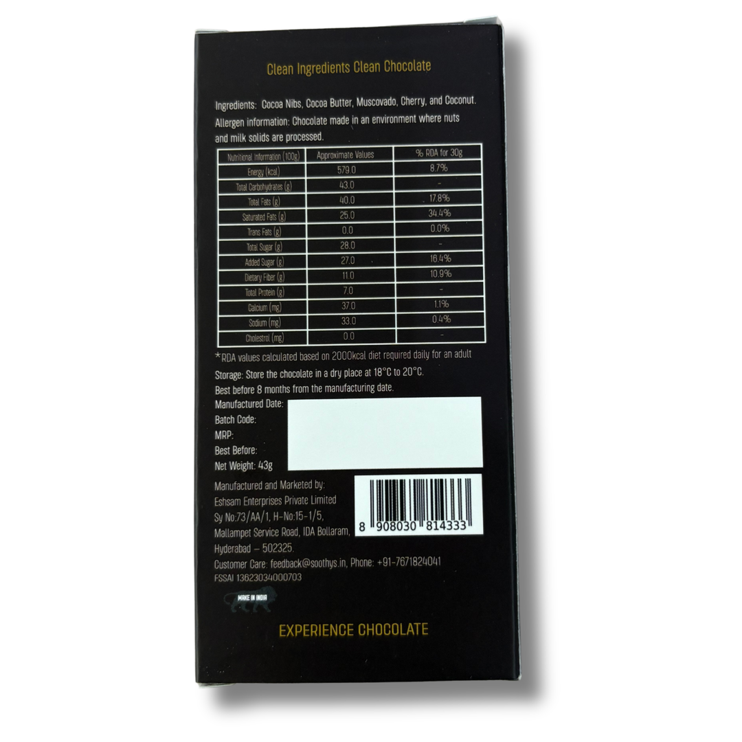 Soothys 70% Dark Vegan Chocolate Bars | Cherry & Coconut | 5 × 43 g Value Pack