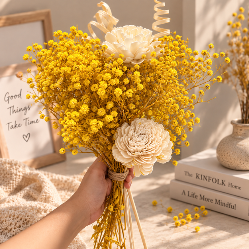 Soleil Boheme – Yellow Sola Flower Arrangement with Ceramic Vase