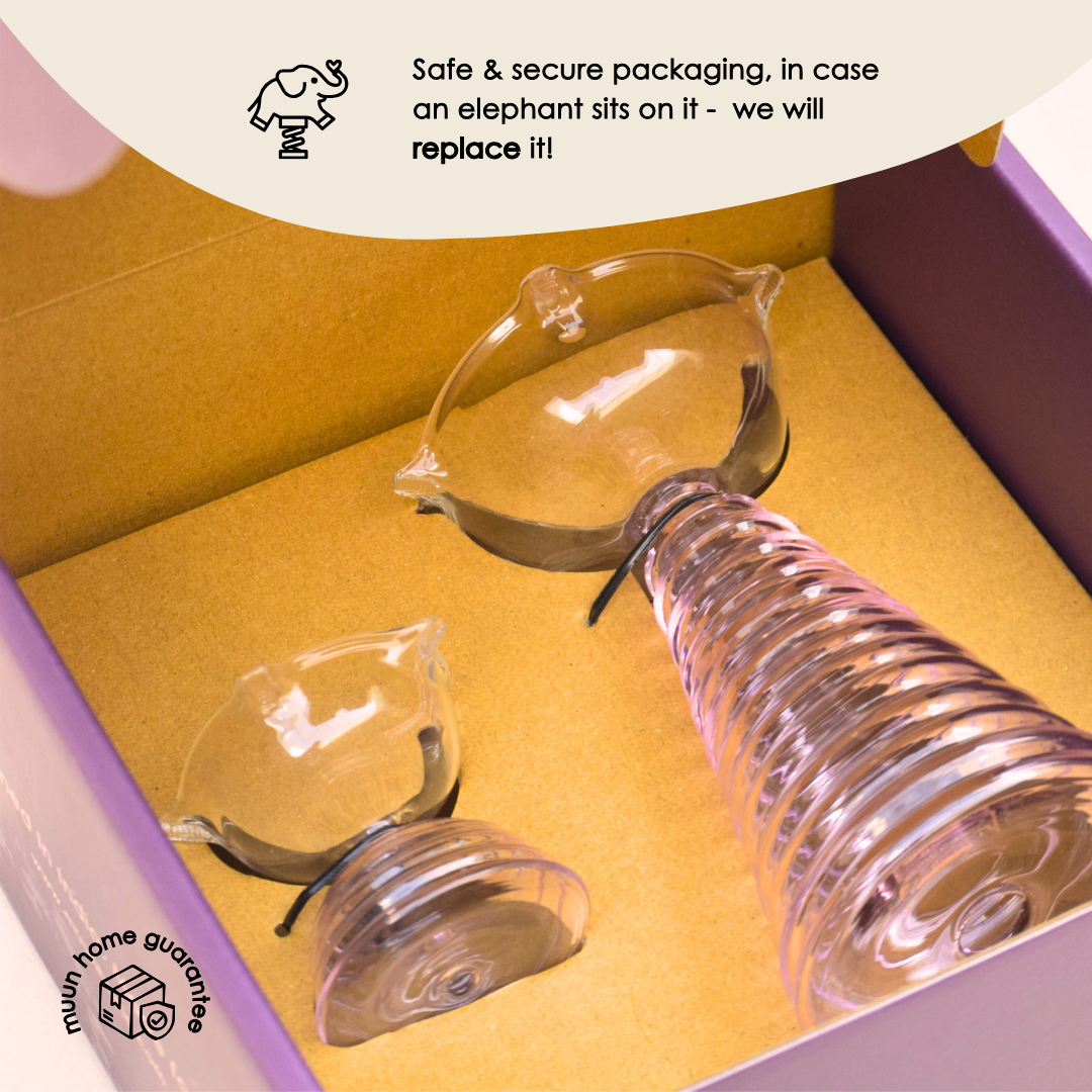 Muun Home Glass Diya Pair Gift Set - Tall & Short Diyas