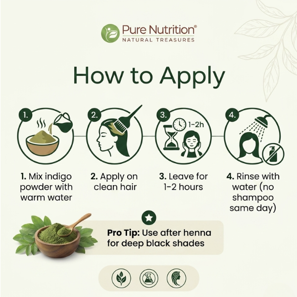 Pure Nutrition Natural Organic Indigo Powder for Hair | Herbal Hair Color Powder for Black & Dark Brown Shades