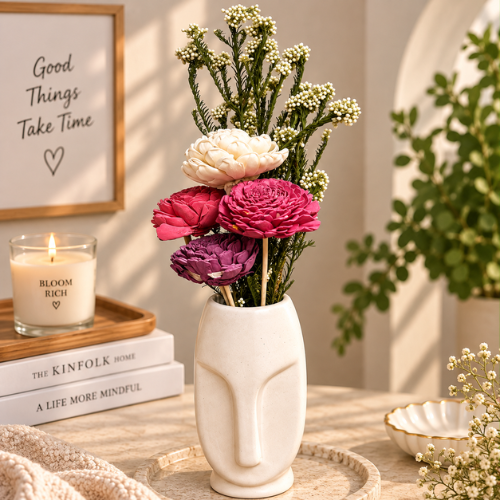 Fleur Sculptee – Face Vase with Sola Flower Arrangement