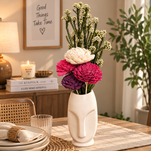 Fleur Sculptee – Face Vase with Sola Flower Arrangement
