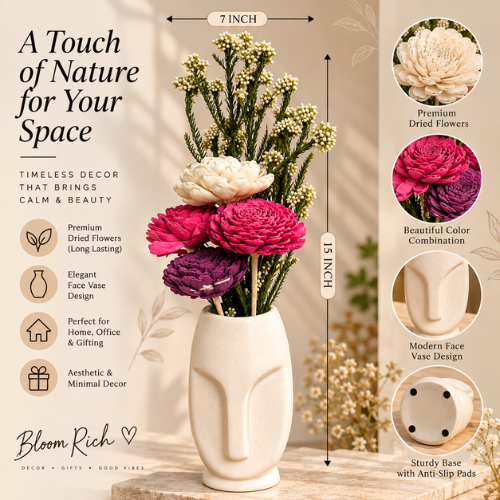 Fleur Sculptee – Face Vase with Sola Flower Arrangement