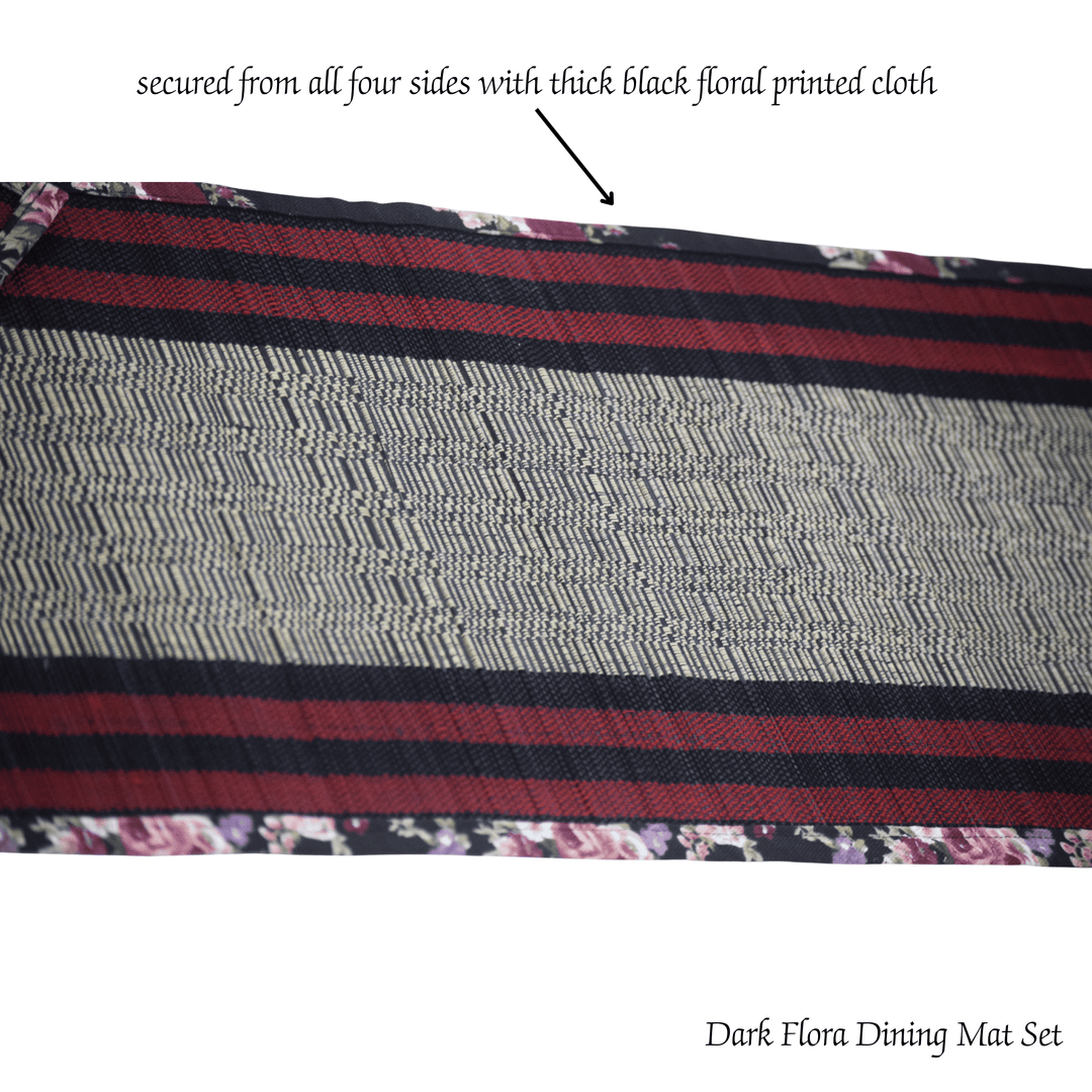 Dark Flora Dining Mat Set with floral printed cloth on a white background