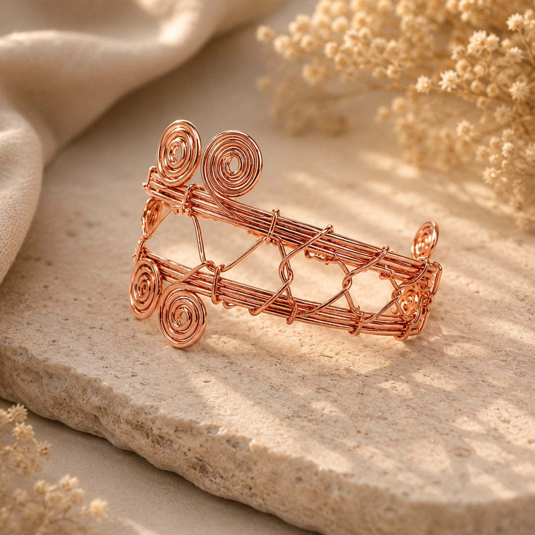 Premium Copper Kada for Women – Beautifully Carved Ayurvedic Copper Bracelet