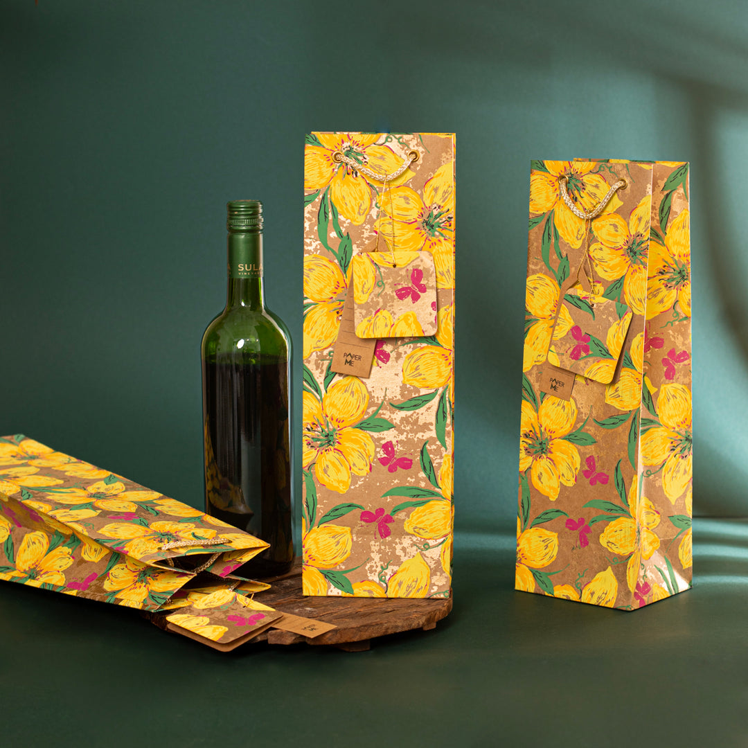 Phulwari Wine Gift Bag - 3 pc