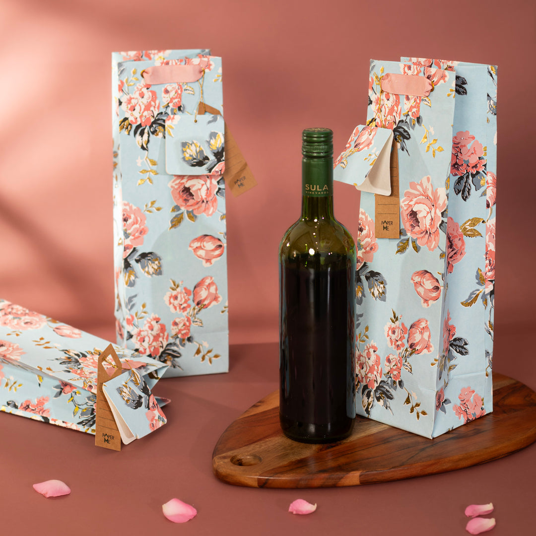 Bloom  Rose Wine Gift Bag - 3 pc