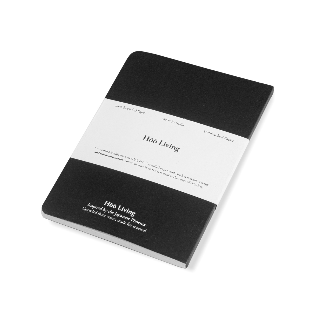 Hōō Living A5 Notebook 160 Pages made from Upcycled Used Sanitary Napkins - Paperboard/Recycled Black Paper Cover