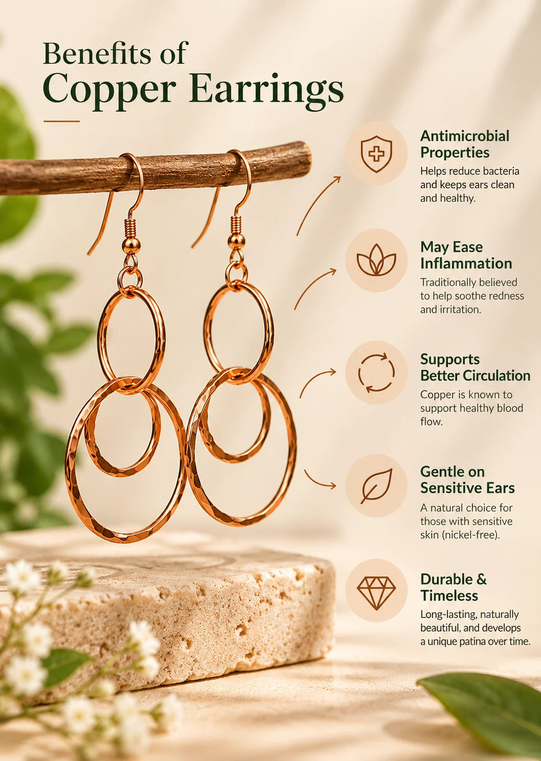 Bamboology Trends Copper Drop Earrings | Round Design