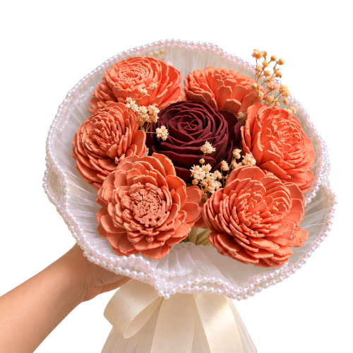 Corail Elegant – Coral Sola Wood Flower Bouquet