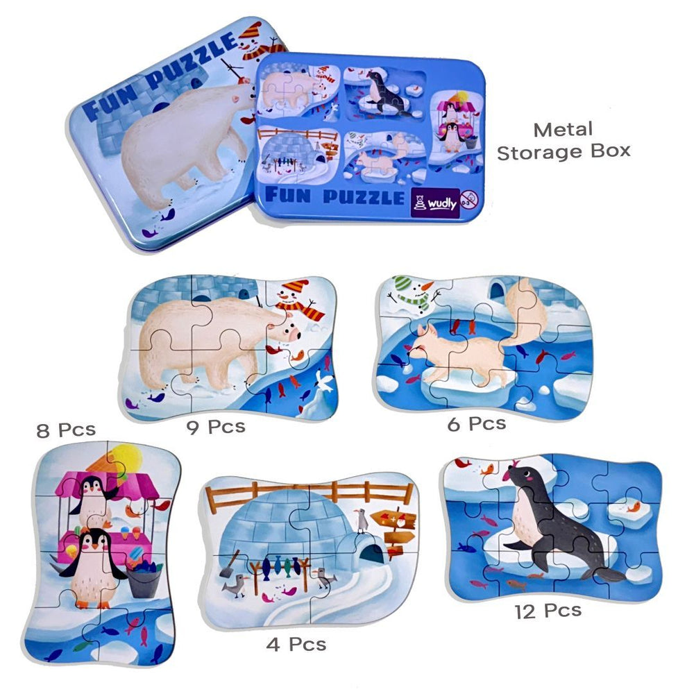 Wudly Wooden Progressive Puzzle Metal Box Polar animal