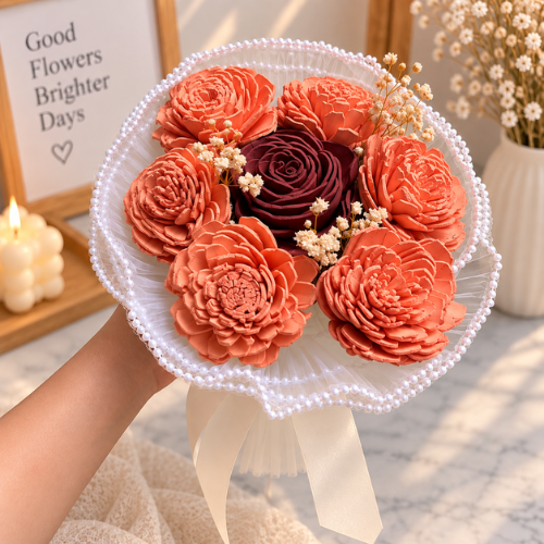 Corail Elegant – Coral Sola Wood Flower Bouquet