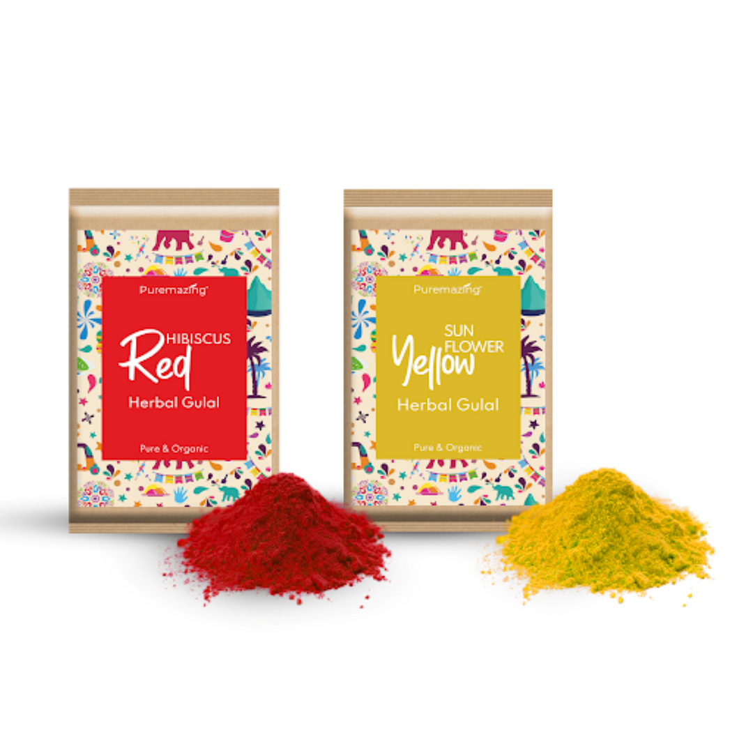 Puremazing by Imvelo Natural Herbal Gulal Colour Set for Holi - Organic Skin Friendly Holi Colour Powder with Flower Petals - Skin Friendly Scented Holi Colors Rang Gulal, Pack of 2, 80 Grams, Multi