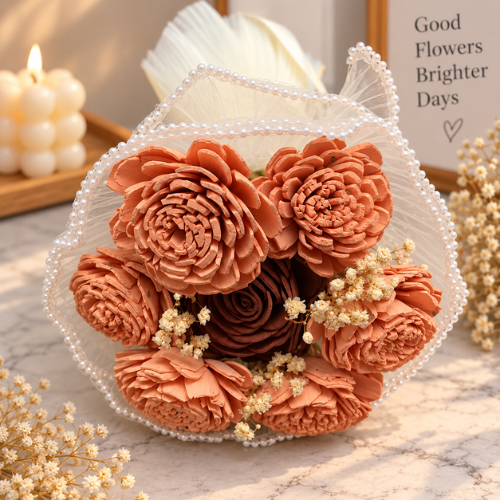 Corail Elegant – Coral Sola Wood Flower Bouquet